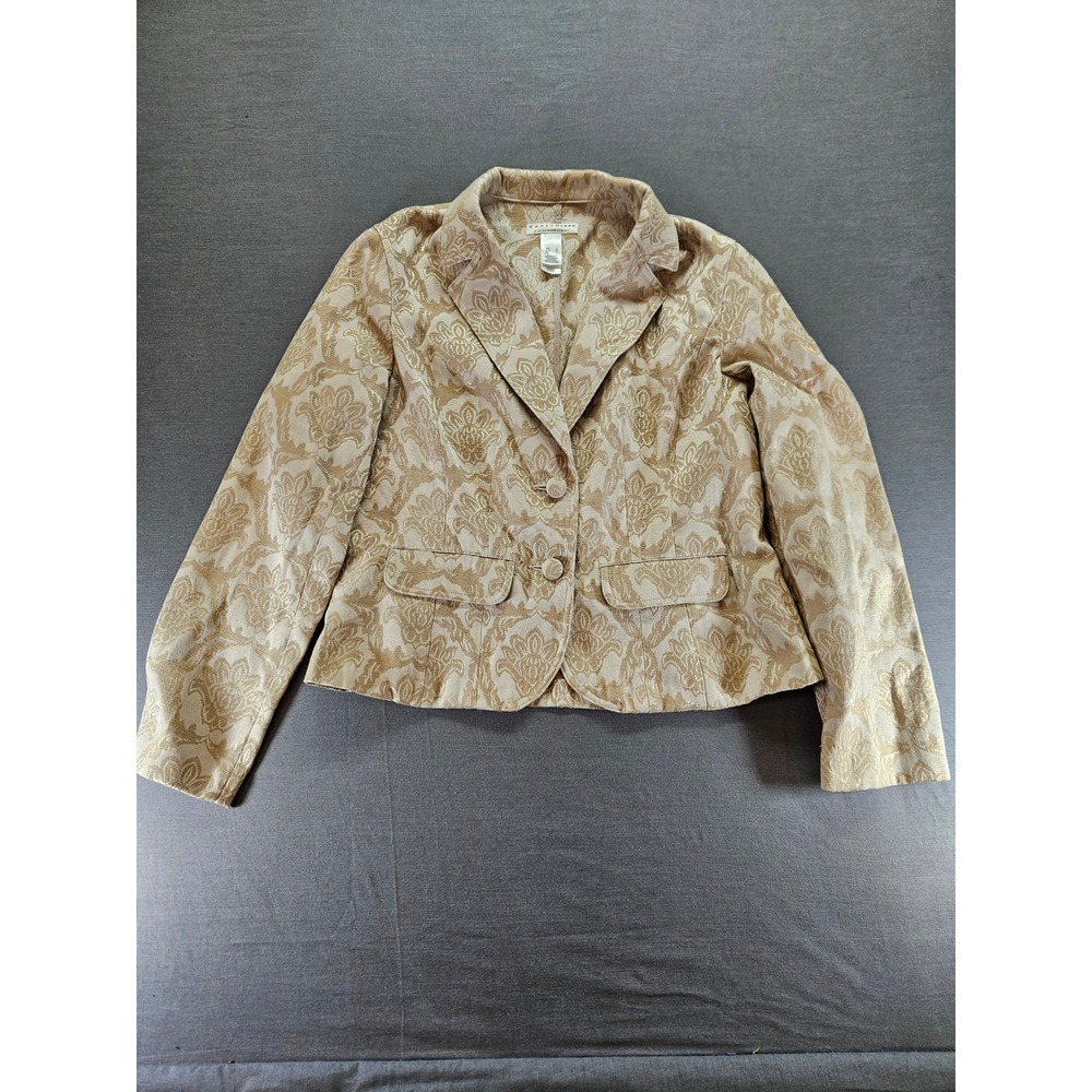 Crazy Horse Liz Claiborne Gold Tan Damask Tapestry Blazer Jacket Womens Large